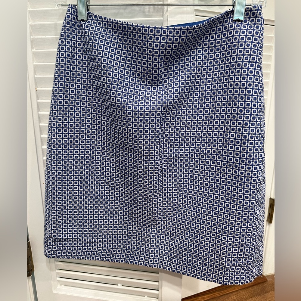 Boden Blue and White Geometric Tweed Pencil Skirt